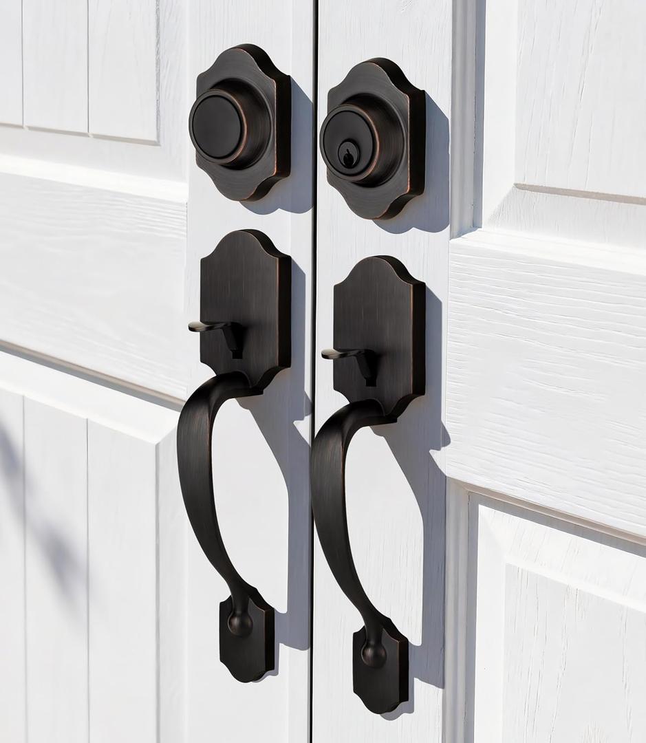 Moquin Double Door Handle Set for Front Door, Classic Double Front Door Lock Set with Dummy, Reversible Handle Lever for Entrance Exterior Doors, Oil Rubbed Bronze