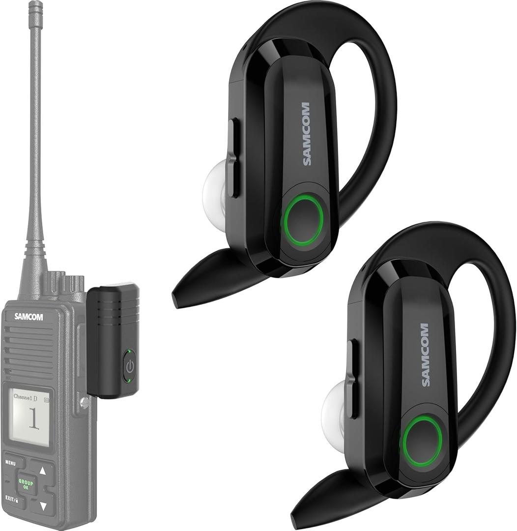 SAMCOM Wireless Headset with 2 Pin Dongle for FPCN10A/FPCN30A Walkie Talkies, BTEAR-02 Upgraded Hands-Free Wireless Two Way Radios Earpiece with Mic for K Connector (Radios not Included)