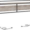 HOOBRO King Size Headboard, Headboard with 2 Outlets and 4 USB Ports, Adjustable Height, Storage Rack, Sturdy and Stable, Easy Assembly, Greige and Black