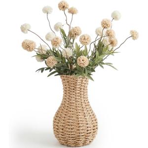 Ctosree Small Wicker Vase for Flowers, 8 Inch Lightweight Woven Farmhouse Boho Tabletop Vase, Rustic Style Decorative Basket for Living Room Shelf Centerpiece Entryway