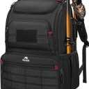MATEIN Fishing Backpack Tackle Box, Water Resistant Tackle Backpack Fishing Bags with Cooler & Rod Holders, Large Fish Organizer Box Storage Gear Accessories, Fish Gifts for Men, Black