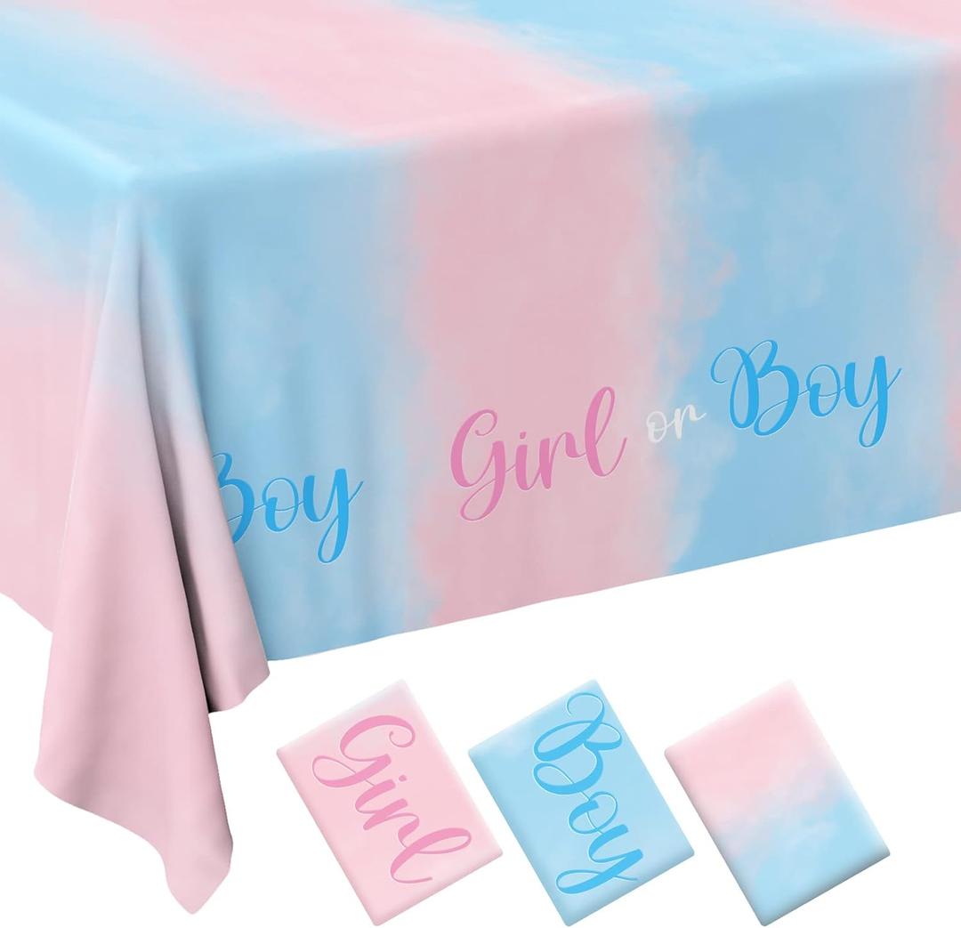 Gatherfun Gender Reveal Party Supplies Disposable Tablecloth Plastic Waterproof Table Cover for Boy or Girl Gender Reveal Party Baby Shower Birthday Decorations, 3 Pack 54X108inch
