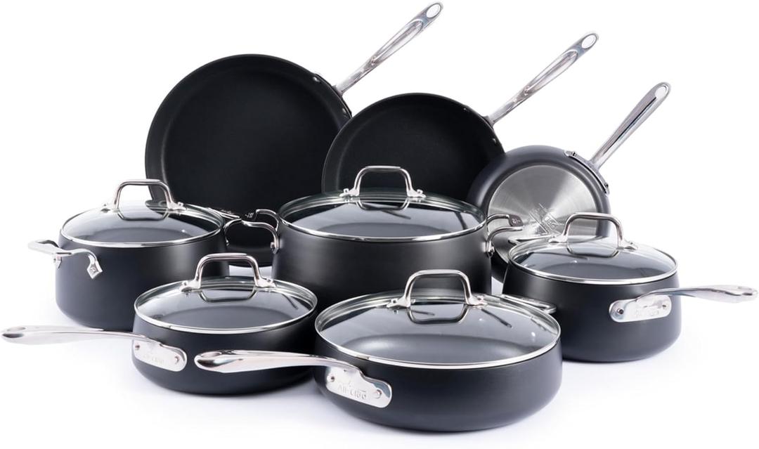 All-Clad HA1 Expert Hard Anodized Nonstick Cookware Set (13 Piece) Pots, Frying Pans, Dishwasher-Safe, Oven-Safe Up to 500F Compatible with All Stovetops (Gas, Electric & Induction) - Black