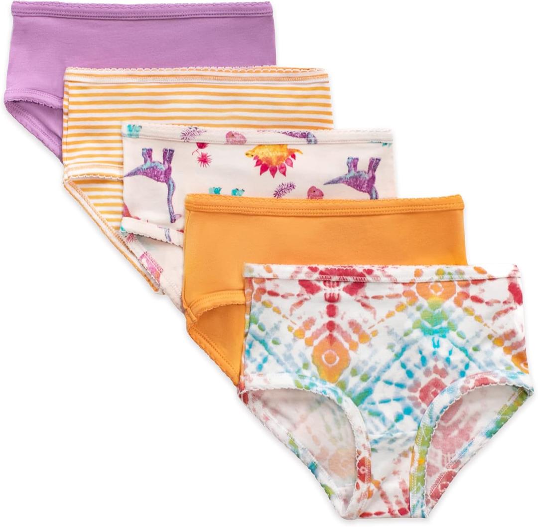 Burt's Bees Baby Toddler Girls' Underwear Set of 5 - Solids, Stripes,Prints, Tag-Free