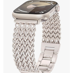 Minyee Compatible with Apple Watch Band 41/40/38/44/45/46/49/42mm Women, Dressy Stainless Steel Metal Chain Strap Designer Starlight Link Bracelet Wristband for iWatch Series 10 9 8 7 6 5 4 Ultra SE