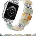 Moolia Natural Stone Bracelet Compatible with Apple Watch Band 38/40/41/(42mm-S11/S10)  Women, Handmade Elastic Loop Beaded Western Vintage Strap, Amazonite, S: 5.4-5.6