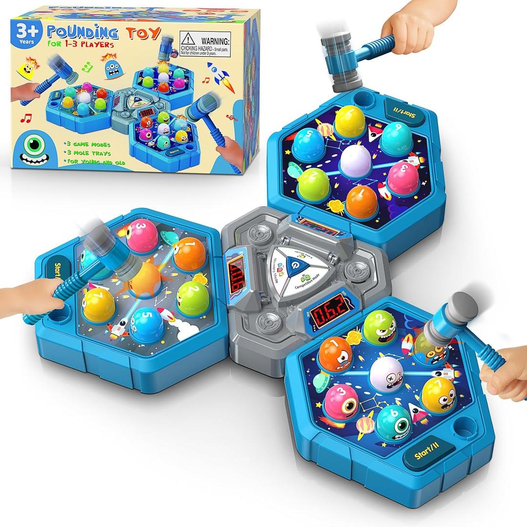 WAYKEE Whack a Game Mole, Toys for 3 4 5 6+ Year Old Boys Girls, Whack a Game for Kids, Gifts for 3-12 Year Old Boys Girls, Interactive Educational Toys with Multiplayer Hammers Sound and Light (Blue)