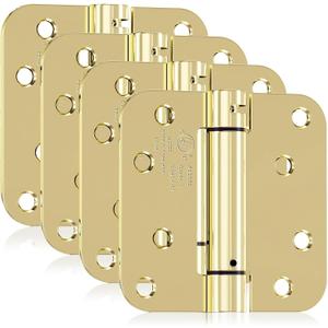 4 Pack Self Closing Door Hinges, 4 Inch Spring Loaded Door Hinges for Garage, Front, Back Door, Left/Right Hand, Adjustable Tension, 5/8'' Radius Corners, UL Listed, Gloden