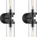 Emak 22 Inch Black Bathroom Light Fixtures Over Mirror, 2-Light Bathroom Vanity Light with Clear Glass Shade, 2 Pack Wall Sconce for Bathroom, Bedroom, Hallway, VL085-BKL-2-2PK