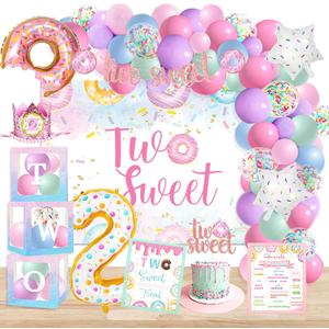 Two Sweet Birthday Party Supplies Decorations, Two Sweet Donut Ice Cream Birthday Party Decorations, Ice Cream Donut Theme Second Bday Party Decor, Baby Girl 2nd Bday Decoration