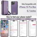 CaseMe for iPhone 15 Pro Max Wallet Case with RFID Blocking Card Holder for Woman, 2-in-1 Slim Detachable Phone Cases & PU Leather Crossbody Strap Zipper Purse Bag for iPhone 15 Pro Max 6.7", Purple