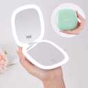 Mocado Compact LED Travel Makeup Mirror - 4 Inches 1X/10X Magnification Travel Mirror with Light Dimmable Double Sides Lighted USB Rechargeable Compact Mirror for Purse, Pocket, Travel (Powdery Green)