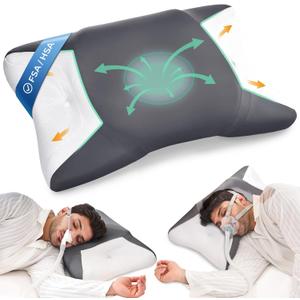 BAMHILL CPAP Pillow for Side Sleeping, HSA/FSA Ergonomic Orthopedic Pillow for All CPAP Masks Users, Cervical Neck Pillow for Neck Pain Relief for Side Back Sleeper, Reduce Air Leaks & Masks Pressure (Dark Grey)