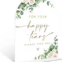 Eucalyptus Rose Happy Tears Tissue Sign, 6 x 8 Inch White Arch Acrylic Wedding Sign with Holder, Wedding Sign for Ceremony and Reception, Wedding Decoration, Wedding Supplies - AM25