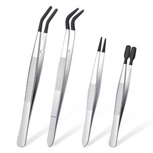 4PCS Precision Tweezers Set, Professional Pointed Long Bent Stainless Steel Tweezers for Craft, Soldering, Model, Jewelry Tools