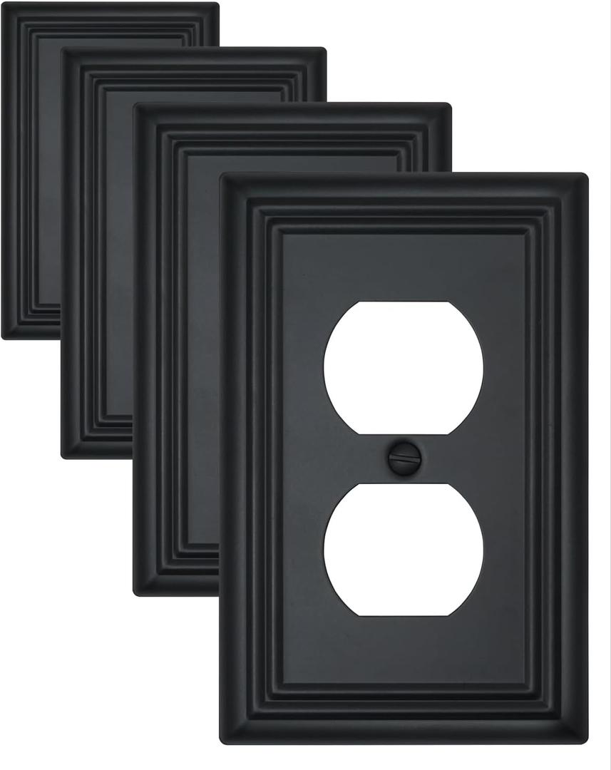 Decorative Framed Design Switch Plates Outlet Covers, Duable Metal Wall Plates (Black/1 Duplex 4 Pack)