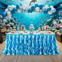 14Ft Gradient Blue Sequin Table Skirt for Rectangle Tables,Curly Willow Tutu Ruffle Ocean Table Skirts for Under The Sea Baby Shark Themed,Mermaid Table Cloth For Birthday Party,Wedding,Baby Shower (167" x 30" (Rectangular))