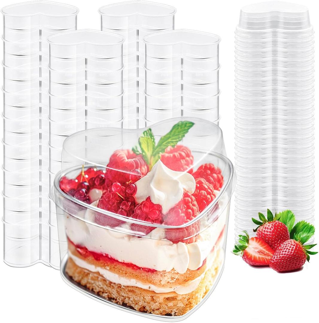 50 Pack 5oz Heart Dessert Cups with Lids,Mini Parfait Cups,Clear Dessert Serving Bowls for Party Appetizers,Ice Cream,Mousse,Pudding and Fruit