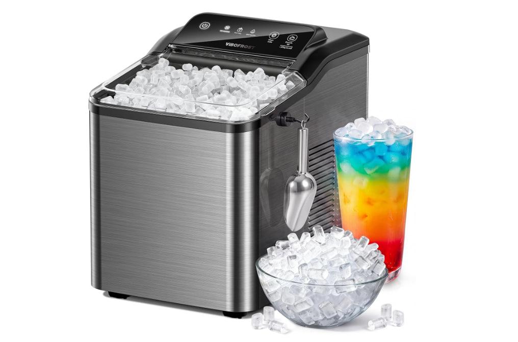 Nugget Ice Maker Countertop, 35lbs/24H Sonic Pebble Ice Machine Fast Making Ice, Self-Cleaning, Stainless Steel Chewable Portable Ice Makers with 10 Cleaning Packets for Home & RV& Office (12.09"D x 9.02"W x 12.76"H)