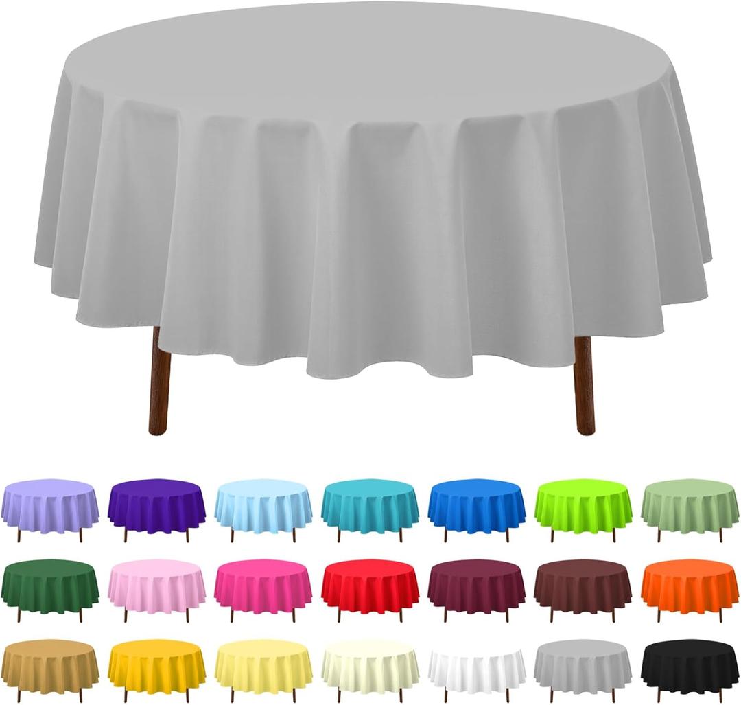 CXPSINC 8 Pack Premium Disposable Plastic Tablecloth 84" Round Table Cover for Birthdays Weddings Christmas Anniversary (Silver Grey)
