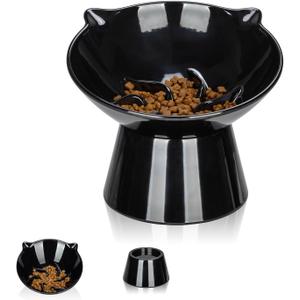 Detachable Slow Feeder Cat Bowl- Elevated Cats Feeder Tilted, 7 Inch Large Extra Wide Raised Cat Food Bowl Whisker Friendly, for Indoor Cats and Small Dogs Anti-Vomiting Black