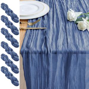 6PCS Table Runner Cheesecloth 10FT Blue Boho Gauze Cheese Cloth Rustic Sheer Table Runners for Wedding Birthday Bridal Baby Shower Party Decoration