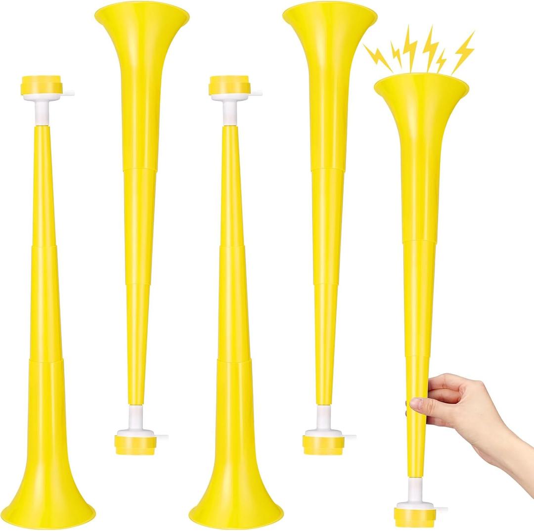 4 Pcs Stadium Horn for Adult, 21 Inch Vuvuzela Plastic Collapsible Cheering Trumpets for Sporting Events Football Carnival Party, Yellow