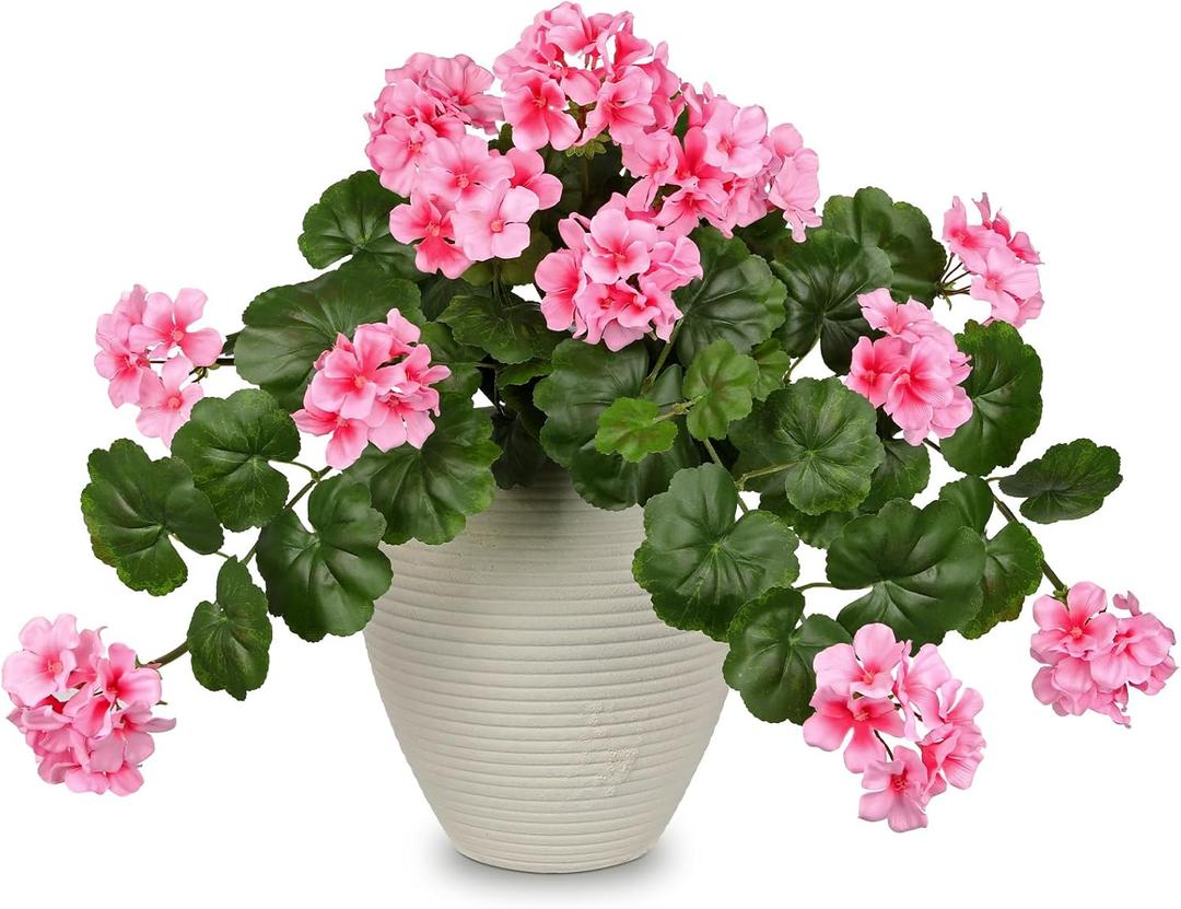 Briful Realistic Silk Geraniums Flowers for Outdoor & Indoor Decor, 19.6 Wide Lush Artificial Geranium Bouquet for Home Door Patio Decor, 15.7'' High Farmhouse Trailing Hanging & Tabletop Decor, Pink