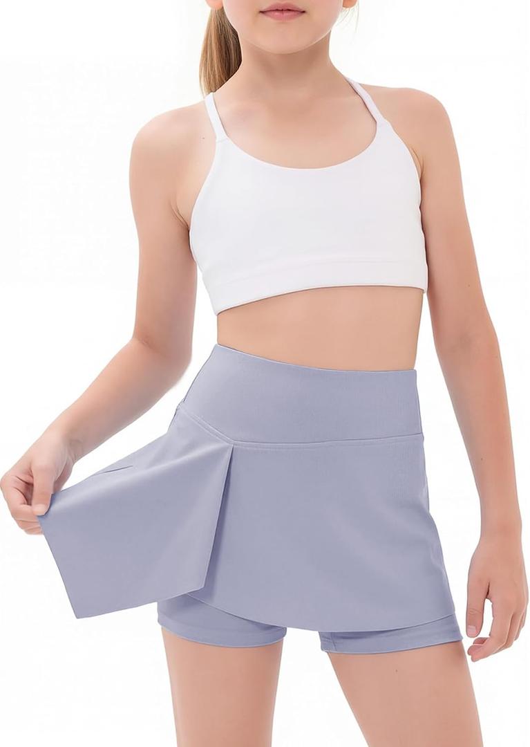 CharmWM Girls High Elastic Waist Shorts Kids Cute Active Golf Tennis Skorts Skirts Leggings Pants (Purple)