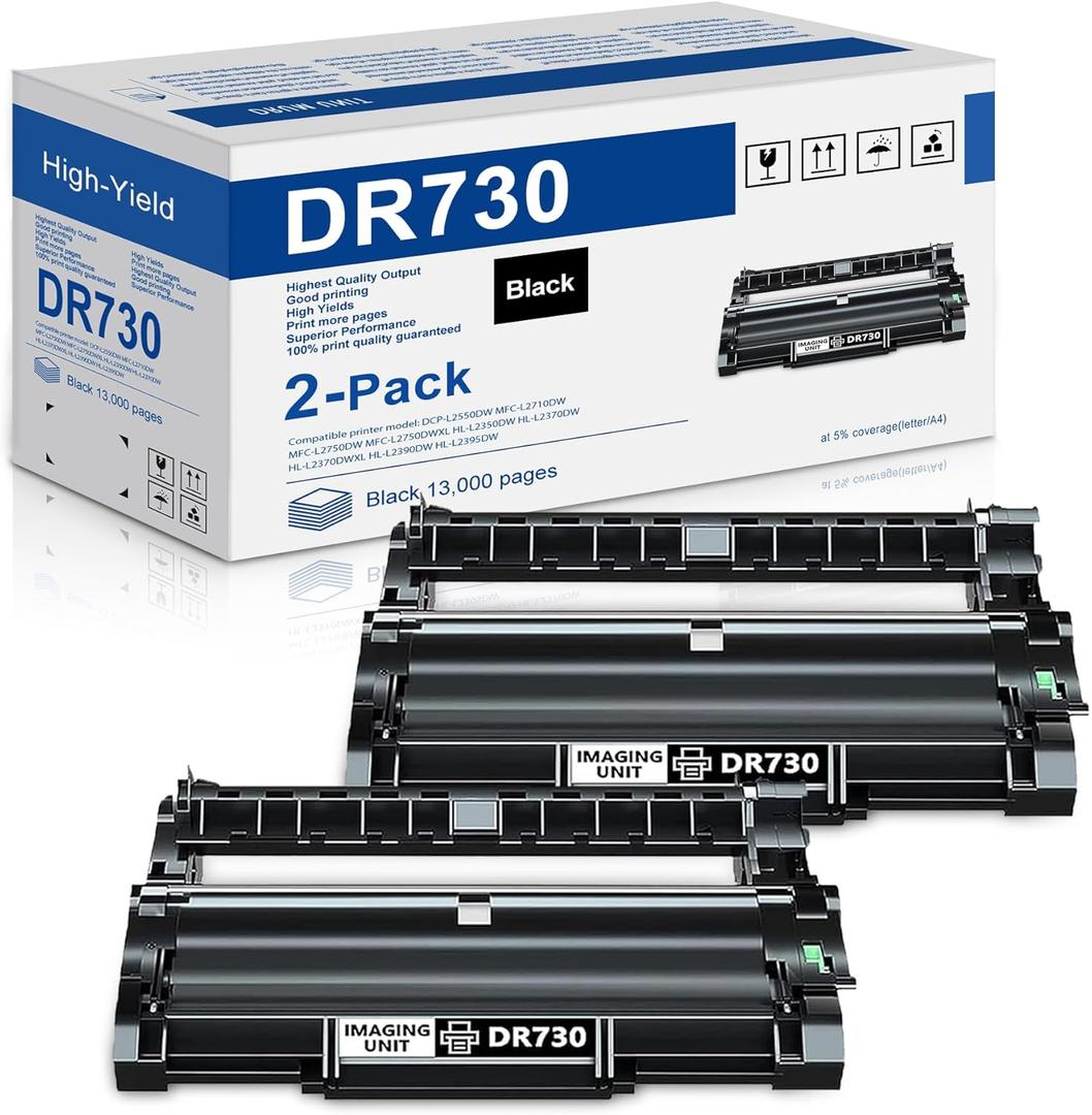 DR730 High Yield Drum Unit (Not Toner) Replacement for Brother DR 730 Drum Unit MFC-L2710DW MFC-L2750DW HL-L2370DW HL-L2350DW HL-L2390DW DCP-L2550DW Printer Products 2-Pack DR-730 Imaging Unit Black