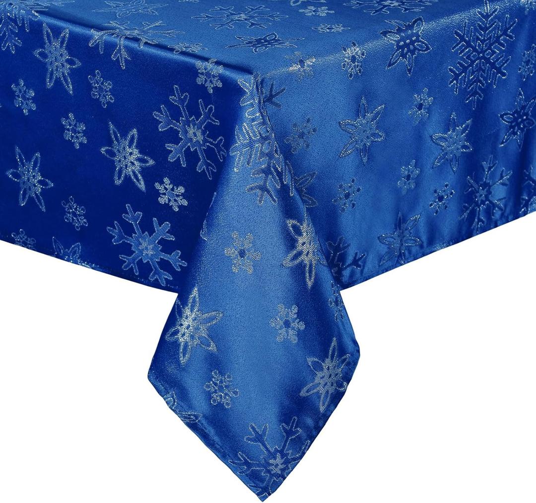 Tegeme Winter Snowflake Tablecloth Metallic Jacquard Rectangle Tablecloth Polyester Fabric Table Cloth for Winter Holidays, Dinner, Parties(Blue,60" X 84")