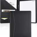 Pacific Mailer Padfolio Portfolio Leather Binder, Interview Legal Document Organizer, Business Card Holder Included Letter Sized Writing Pad [Piano Noir Faux Leather Matte Finish] (Padfolio (9.75" x 12.5" x 1"), Black)