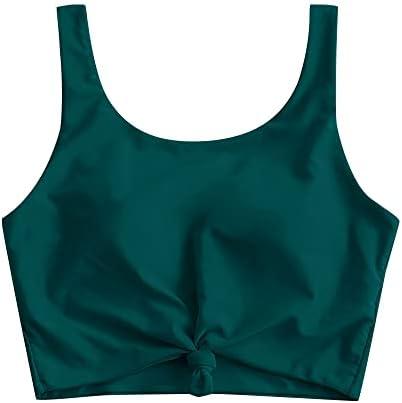 ZAFUL Women's Front Knot Bikini Tops Crop Tankini Top Scoop Neck Padded Bathing Suit Tops 6