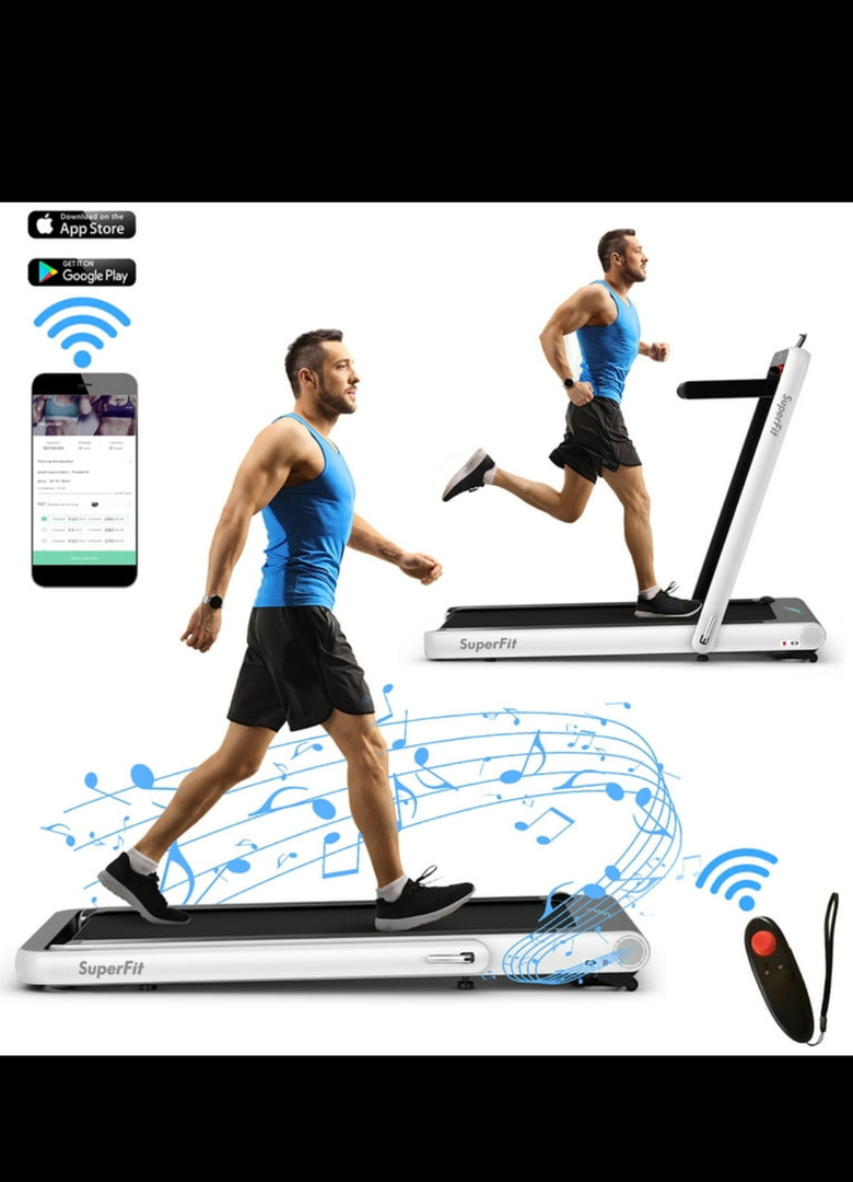 SuperFit 4.75HP 2 In 1 Folding Treadmill W/Remote APP Control Silver