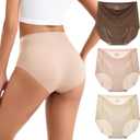 INNERSY Women's High Waist Seamless Underwear No Show Panties Full Coverage Briefs 3-Pack(Small, Coffee/ Tone/ Nude)