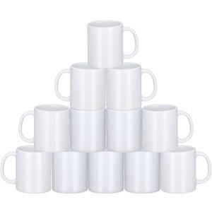 Sublimation Mugs, 12Pcs Coffee Mugs Blank White Ceramic Coffee Mug Set Sublimation Cups 11 oz Christmas Coffee Mug for Hot Chocolate Latte Tea Milk DIY Products