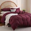 JSD Burgundy Duvet Cover Set Queen Size, 3 Piece Duvet Cover with Pillow Shams, Soft Brushed Microfiber Zipper Closure, Comforter Not Included