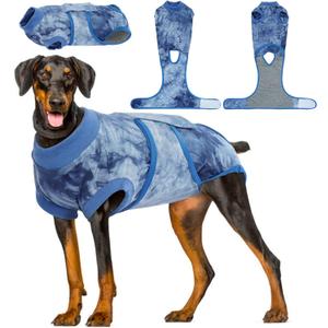 Kuoser Dog Surgery Recovery Suit, Anti Licking Pet Surgical Suit for Dogs Male Neuter, Female Dog Surgery Suit for Spay Subsititute E-Collar Cone, Dogs Body Suits After Surgery Blue Tie Dye 2XL (XX-Large (Back: 24.8" - 29.5"; Weight: 70+ LB))