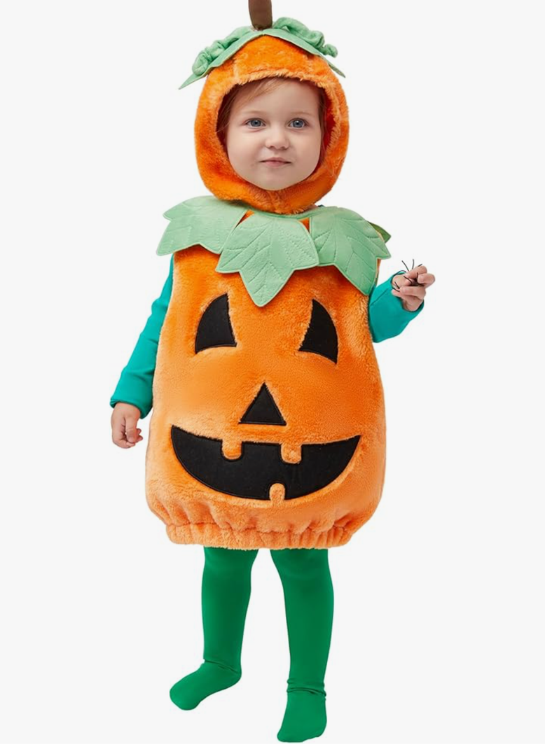 Spooktacular Creations Halloween Baby Pumpkin Costume with Green leaves for Toddler Kids Halloween Dress Up Pumpkin Party