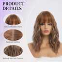 simkaylee Light Brown Wigs with Highlights for Women Synthetic 16 inch Medium Length Wigs with Bangs Natural Long Wavy Fringe wig Heat Resistant Hair for Daily Party Use (16 inch)