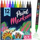 Permanent Oil Based Paint Markers: Fine Point Oil Paint Pen, 12 Colors Fine Tip Waterproof Marker Pen for Rock Painting, Mark Metal, Engineer Detail Work, Wood Craft, DIY Christmas Gift, Porcelain Art
