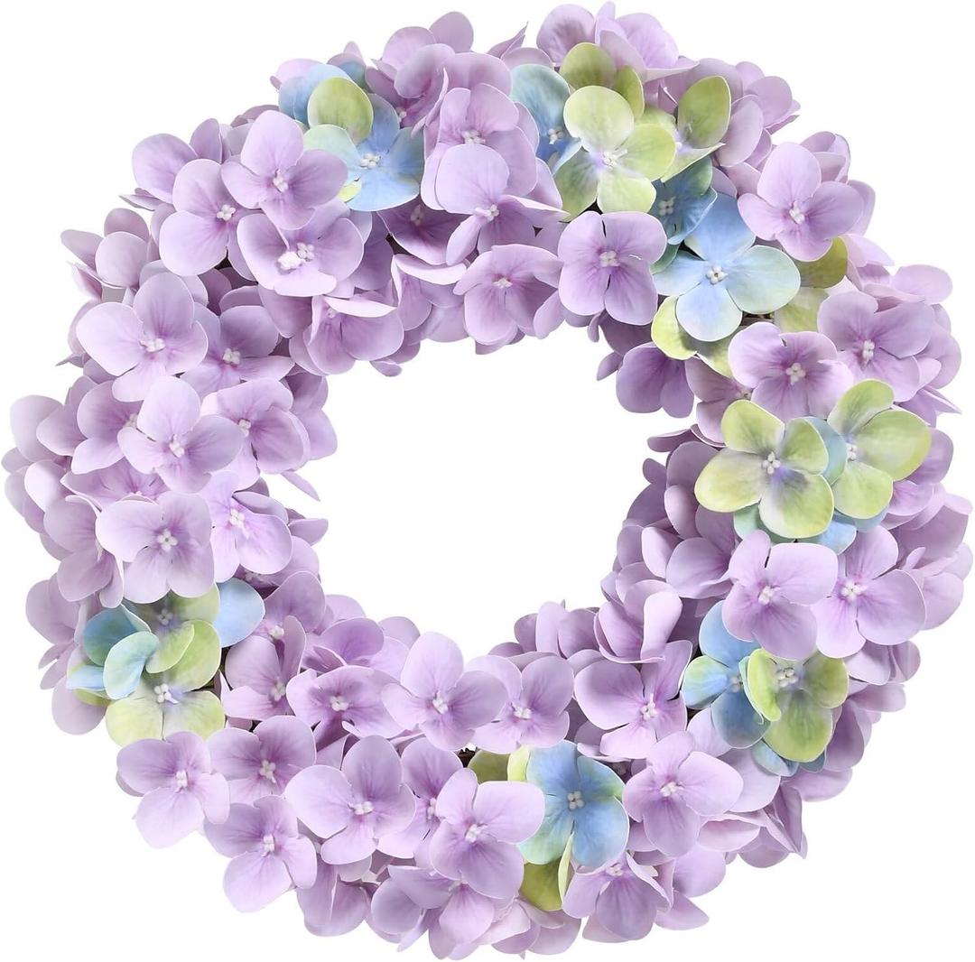 16in Purple Hydrangea Wreath, Spring Summer Door Reef 2Color Hydrangea Wreath Spring Wreath for Front Door Indoor