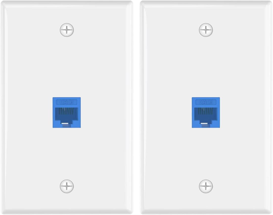 VCE Ethernet Wall Plate (UL Listed), 1-Port Keystone Jack Wall Plate with RJ45 Keystone Inline Coupler Insert, Female to Female Cat6 Keystone Wall Jack, Blue (2 Pack)