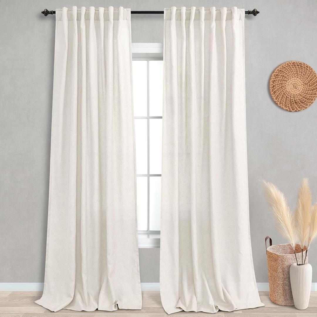 KOUFALL 120 Inches Long Linen Curtains for Backdrop,Elegant Sheer Light Filtering Boho Luxury Curtains for Living Room,2 Panel Set,Extra Wide 52 x 10 FT Length 10FT Size,Ivory Cream Beige Off White (Natural)