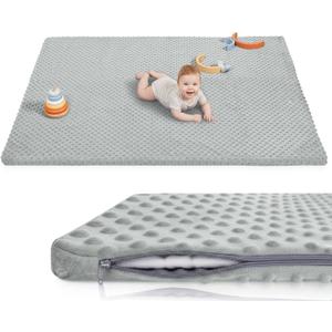 Baby Floor Play Mat for Playpen, Extra Thick 71x59 Inches Padded Mat with Ultra Soft 3D Minky Dot & Removable Washable Cover, Non-Slip & Safe for Crawling,Tummy Time,Infant/Toddler (Grey)
