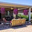 Artificial Fake Fall Hanging Flowers Plants Baskets for Outdoor Decoration, 5Pcs Faux Silk Hibiscus Long Vines in Planter UV Resistant Realistic Flower for Outside Home Porch Patio Garden, Pink Purple