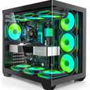 Gaming PC Case, ATX Cpmputer CASE with 7 PWM ARGB Fans Pre-Installed,Type-C Full-View Dual Tempered Glass, Mid Tower Computer CASE Black, (H4)