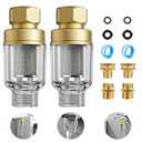 2-Pack Brass Sediment Filter, Reusable Washing Machine Water Filter, 50 Micron, Anti Scale, Anti Clothes Yellow, Water Heater, Garden, RV, Traps Rust/Mud/Sand, Mini