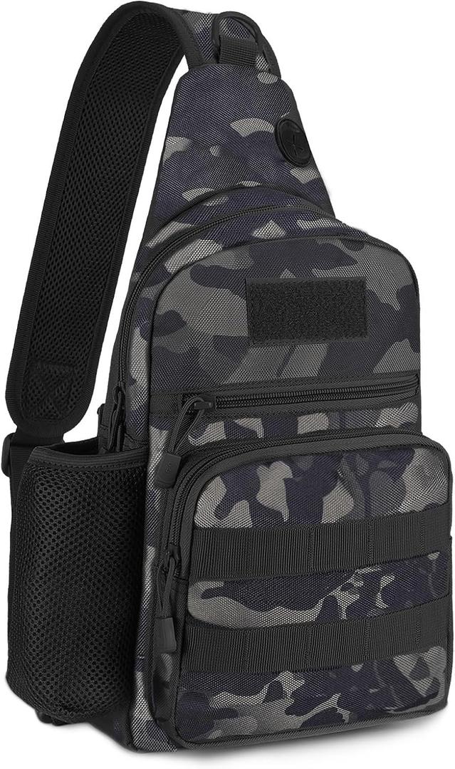 BAIGIO Tactical Sling Backpack Bag for Men Molle Crossbody Shoulder Bags Military EDC Chest Pack One Strap Daypack Camo Black