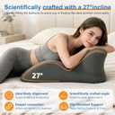 Memory Foam Wedge Pillow, Ergonomic Contoured Bed Positioner Neck Wedge Pillow, 27° Angled Body Support Prone Pillow Back Cushion, Multi-Functional Bed Wedge with Removable Cover Grey